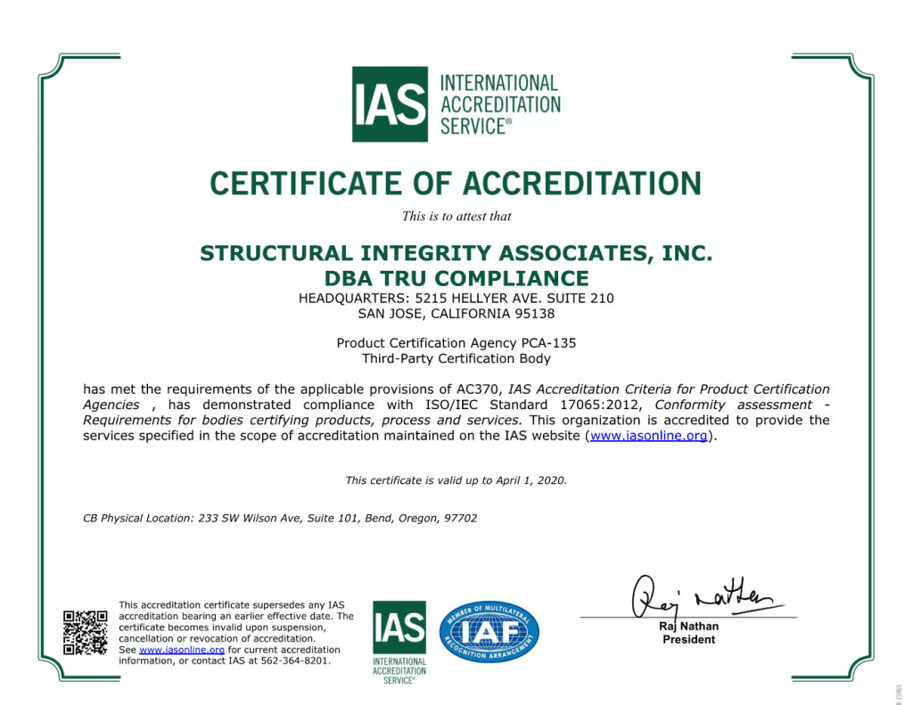 IAS Accreditation Certificate