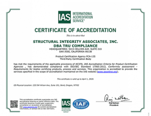TRU Compliance Certificate of Accreditation
