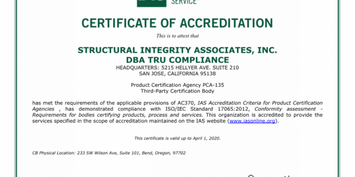 IAS Accreditation Certificate